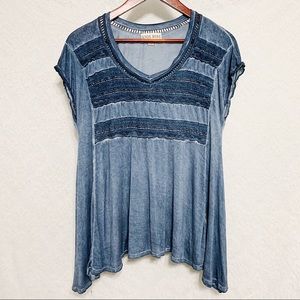 Knox Rose Women’s Flowy Grey/Blue 1X Blouse 🌴